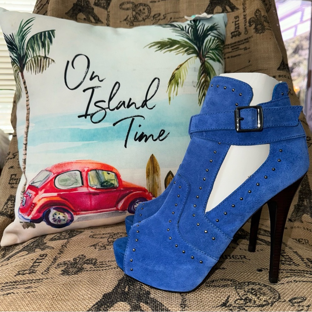 Colin Stuart Blue Suede Studded High Heels Size 7.5